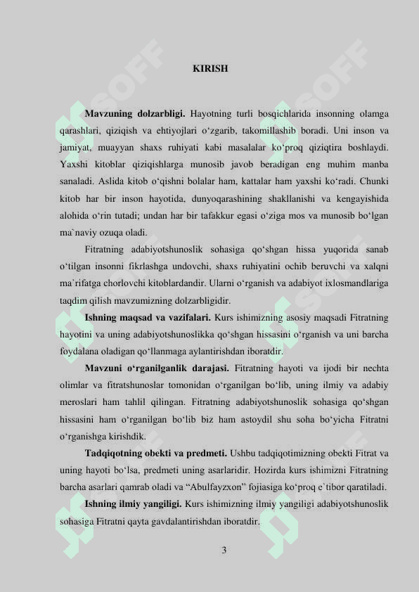 Kurs ishi. Abdurauf Fitratning adabiyotshunoslik faoliyati 3