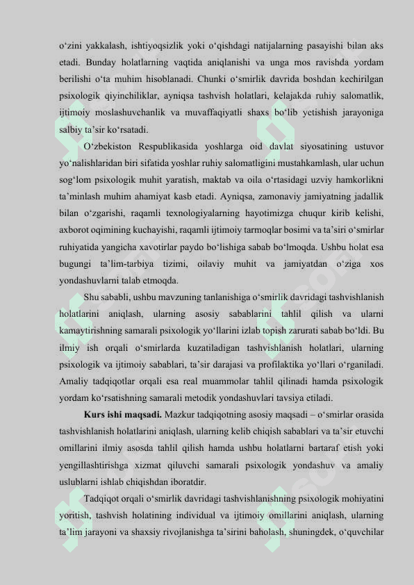 O'SMIRLARDA TASHVISHLANISH SABABLARINI TAHLIL QILISH 3