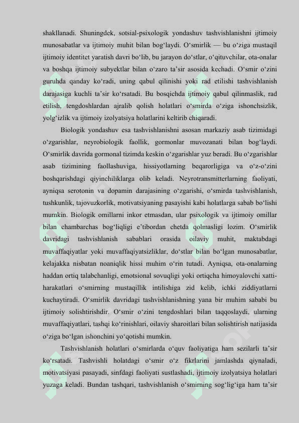 O'SMIRLARDA TASHVISHLANISH SABABLARINI TAHLIL QILISH 8