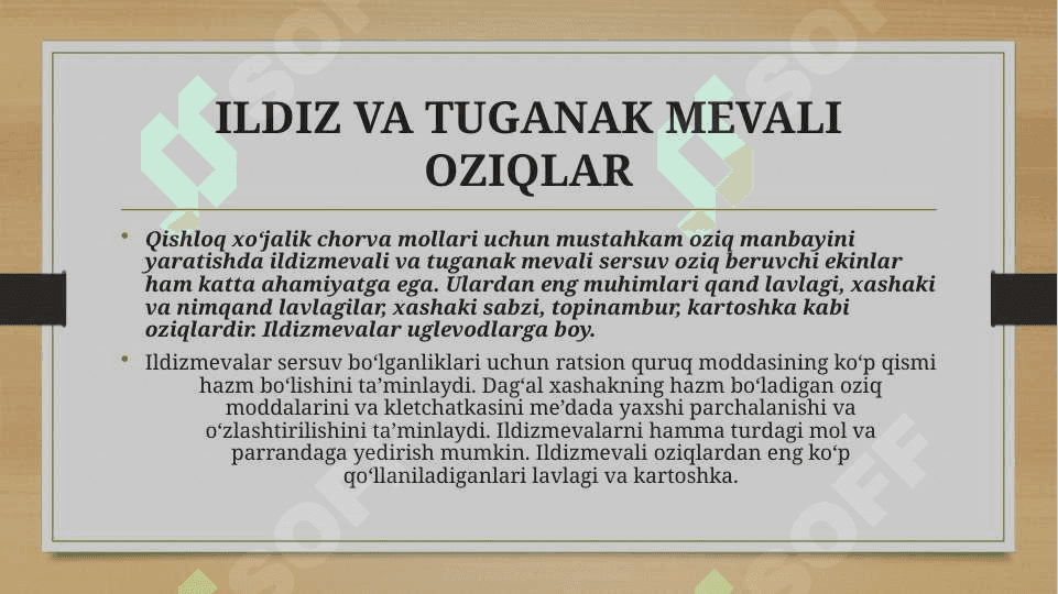 Ildiz mevali va tuganak ozuqalarning kimyoviy tarkibi va tuyimligini oʻrganish 3