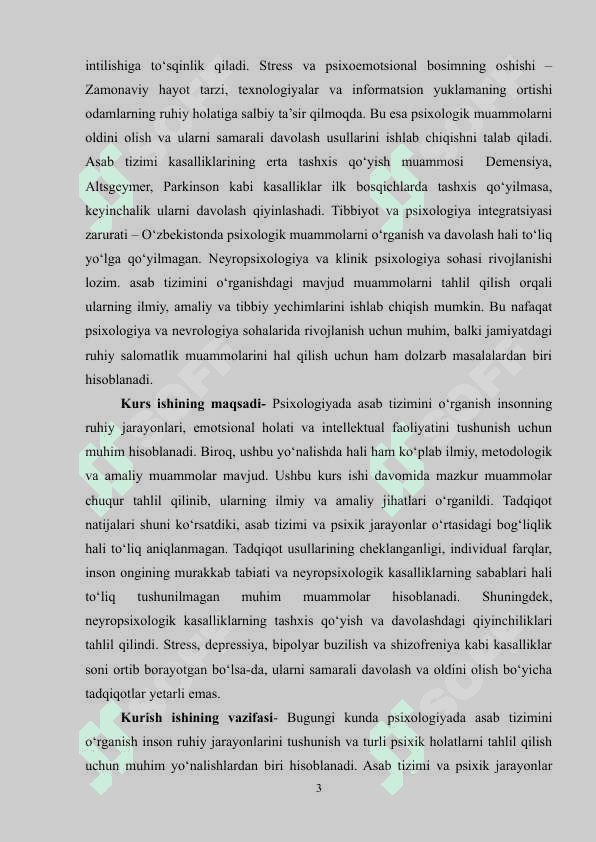 Asab tizimi xususiyatlarini o‘rganishda kuzatish metodi.(T.V. Kozlovaning kuzatuv sximasi) 3