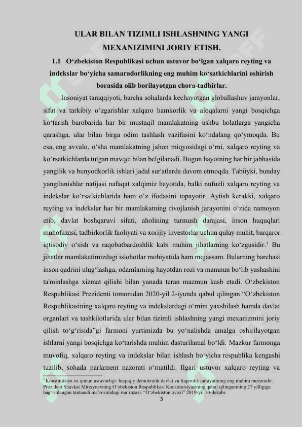 O‘ZBEKISTON RESPUBLIKASINING XALQARO REYTING VA INDEKSLARDAGI O‘RNI VA NUFUZINING ORTIB BORISHI 5