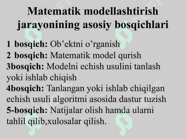 Matematik model va  modellashtirish. Chiziqli  modellar va ularni yechish 8