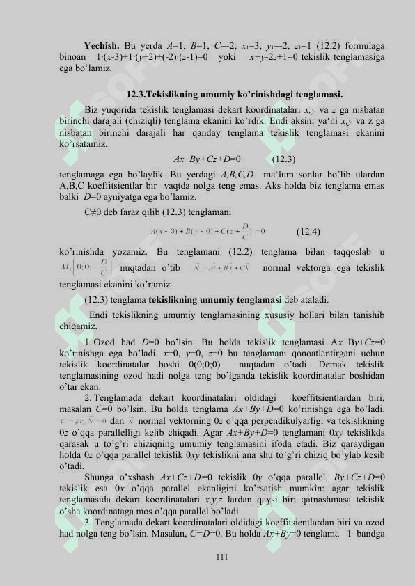Tekislik tenglamalari 3