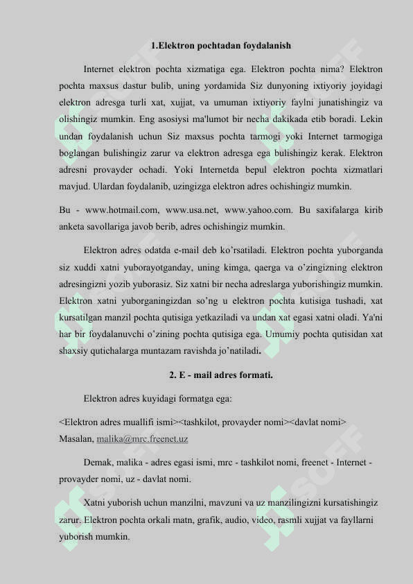 Elektron pochta bilan ishlash 2