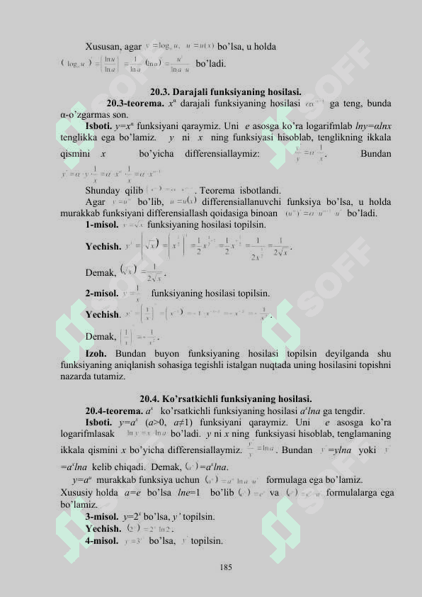 Asosiy elementar funksiyalarning hosilalari. 2