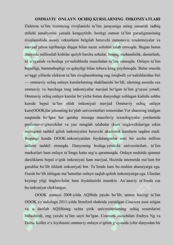 Ochiq ommaviy online ochiq kurslar 2