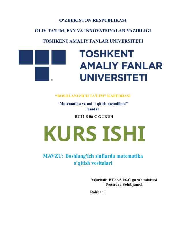 Boshlang'ich sinflarda matematika o'qitish vositalari