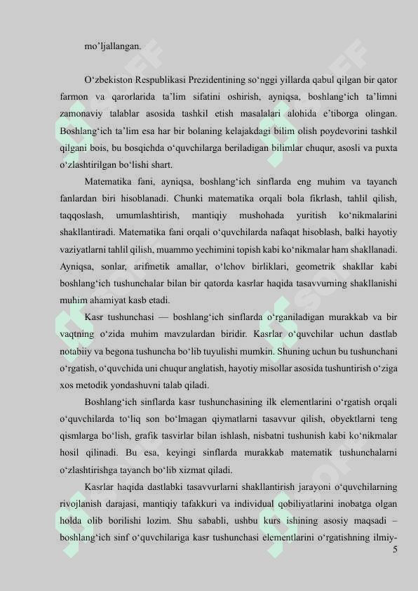 Boshlang'ich sinflarda matematika o'qitish vositalari 5