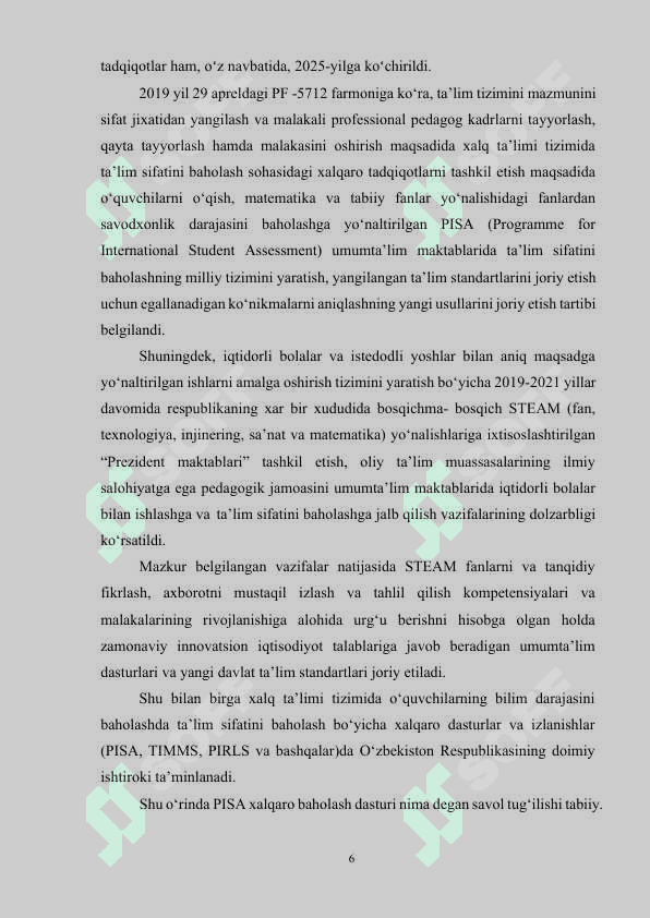 O'quvchilarning matematik o'qish savodxonligini baholashga mo'ljallangan masalalar 6