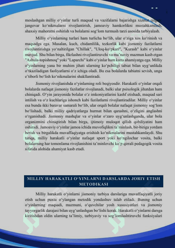JISMONIY TARBIYA FANI DARSLARIDA MILLIY HARAKATLI O'YINLAR O'YNATISH METODIKASI 6