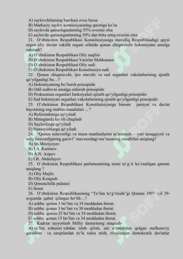 Tarix fanidan tayyorlagan testlar toʻplami 4