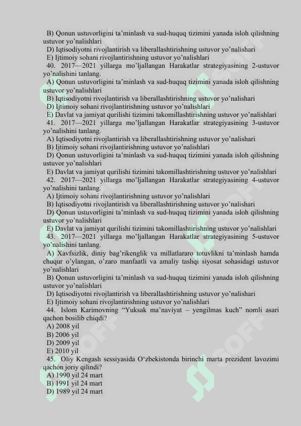 Tarix fanidan tayyorlagan testlar toʻplami 7