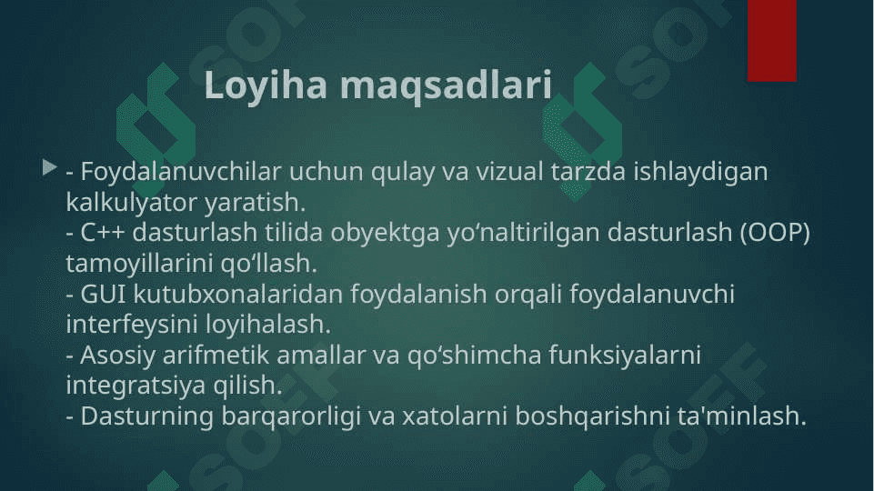 Grafik foydalanuvchi interfeysi bilan C++ tilida kalkulyatori ishlab chiqish 2