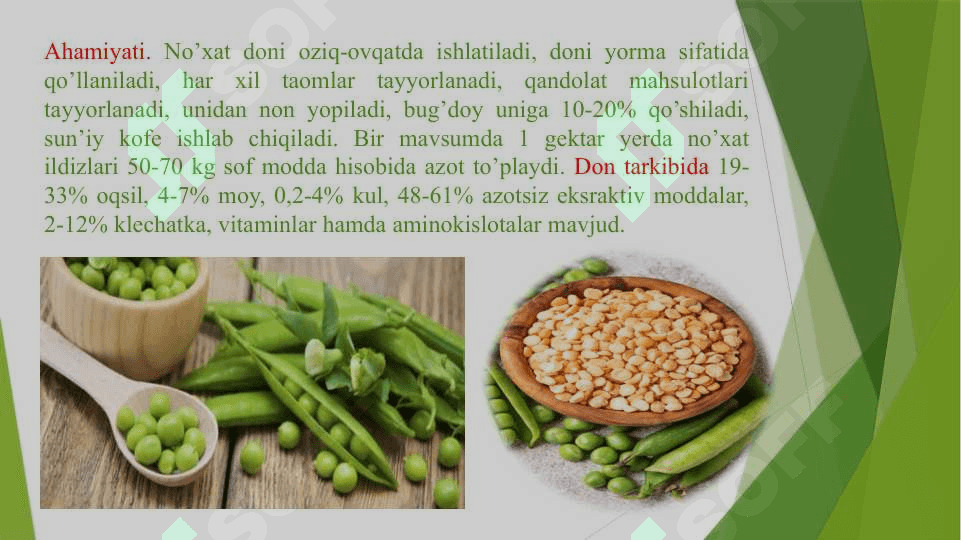 No’xat o’simligining morfologik-sifat va xo’jalikda ahamiyatli belgilarining irsiylanishi qonunlari pptx 5