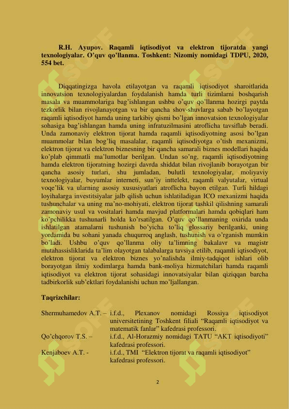 RAQAMLI IQTISODIYOT VA ELEKTRON TIJORATDA YANGI TEXNOLOGIYALAR 2