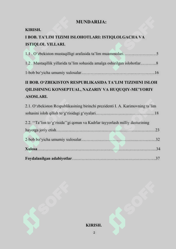 MUSTAQILLIK YILLARIDA TA’LIM SOHASIDA AMALGA OSHIRILGAN ISLOHOTLAR 2