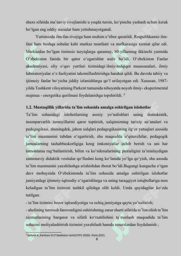 MUSTAQILLIK YILLARIDA TA’LIM SOHASIDA AMALGA OSHIRILGAN ISLOHOTLAR 8