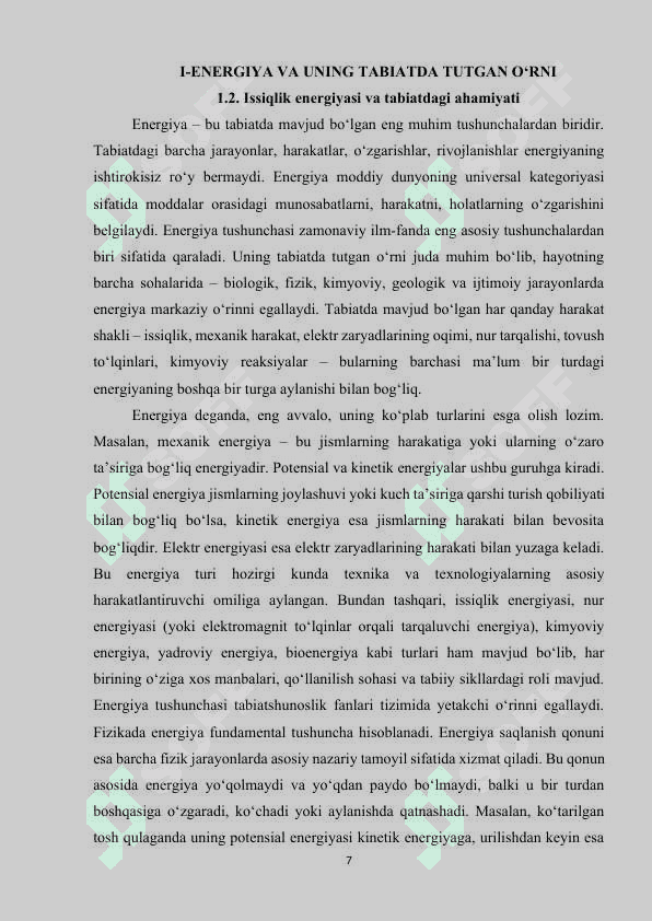 Energiya.Issiqlik va yorug'lik. Tovush harakat va tezlik. Magnit 7