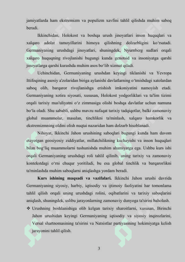 IKKINCHI JAHON URUSHI YILLARIDA GERMANIYA kurs ishi 3