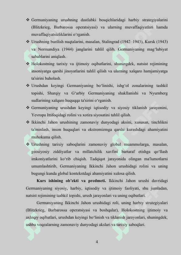 IKKINCHI JAHON URUSHI YILLARIDA GERMANIYA kurs ishi 4