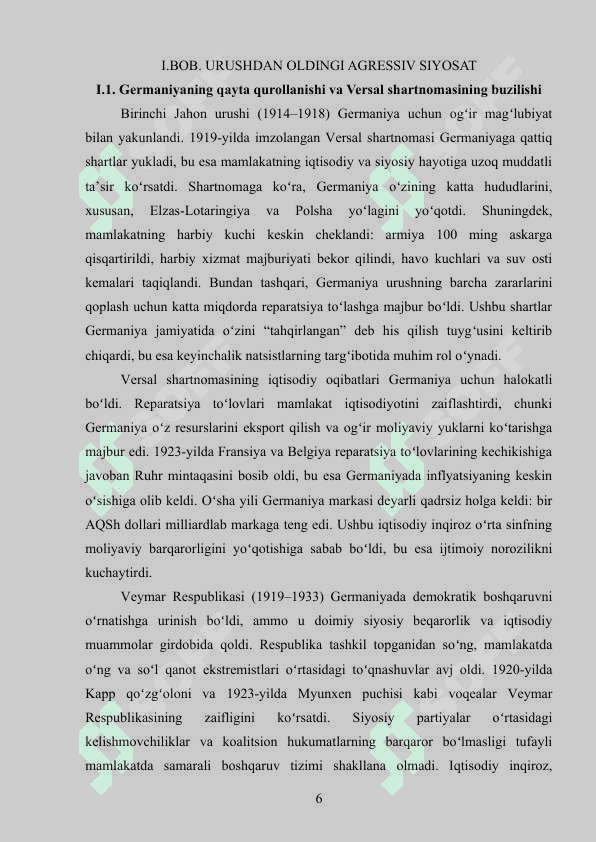 IKKINCHI JAHON URUSHI YILLARIDA GERMANIYA kurs ishi 6