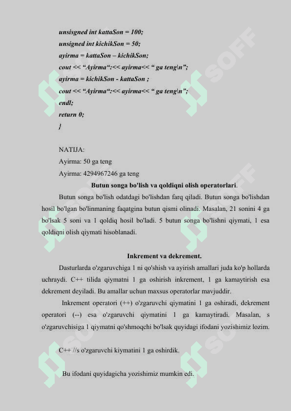 C++ dasturlash tilida ifodalar va operatorlar arifmetik amallar 6
