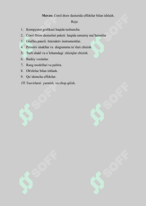 Corel draw dasturida effektlar bilan ishlash 2