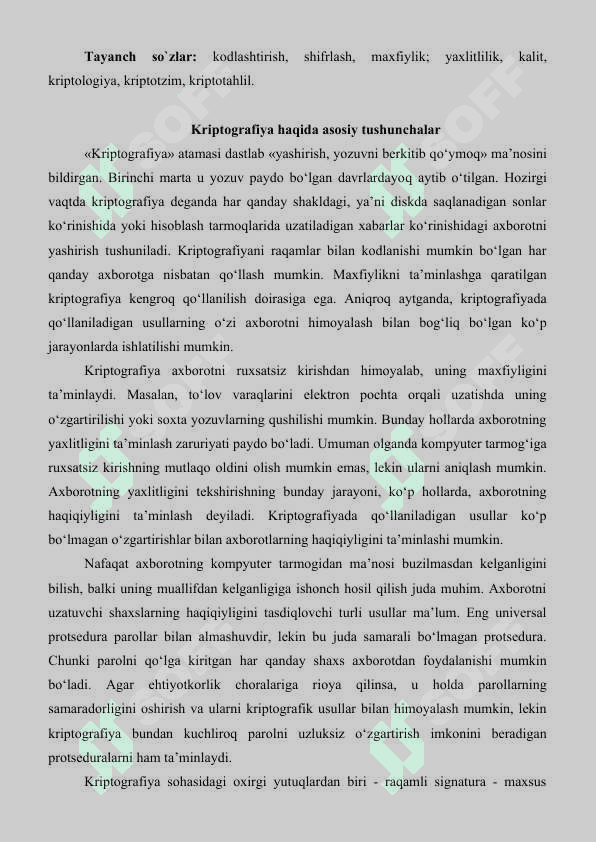 Axborotlarni kriptografik himoyalash usullari 2