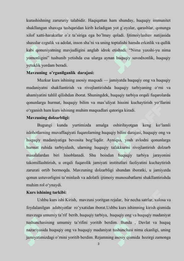 Davlat mexanizmi tushunchasi , tarkibiy qisimlari” mavzusida tayyorlagan KURS  ISHI 3