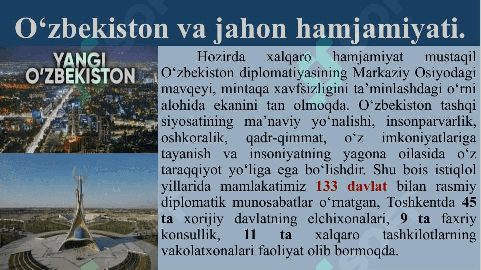 O‘ZBEKISTON RESPUBLIKASINING  JAHON HAMJAMIYATIGA QO‘SHILISHI 4