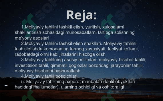 Moliyaviy tahlilni tashkil etish va axborot manbalari 2