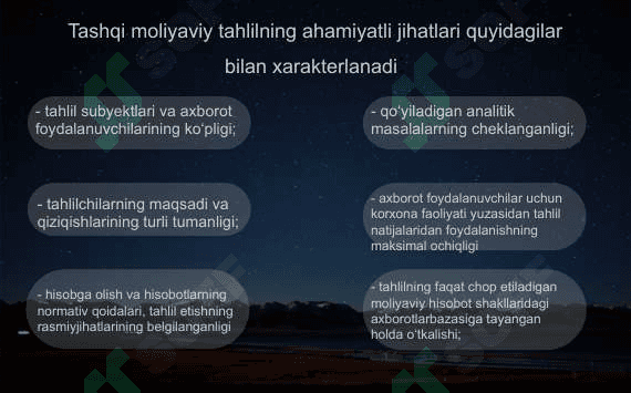 Moliyaviy tahlilni tashkil etish va axborot manbalari 8