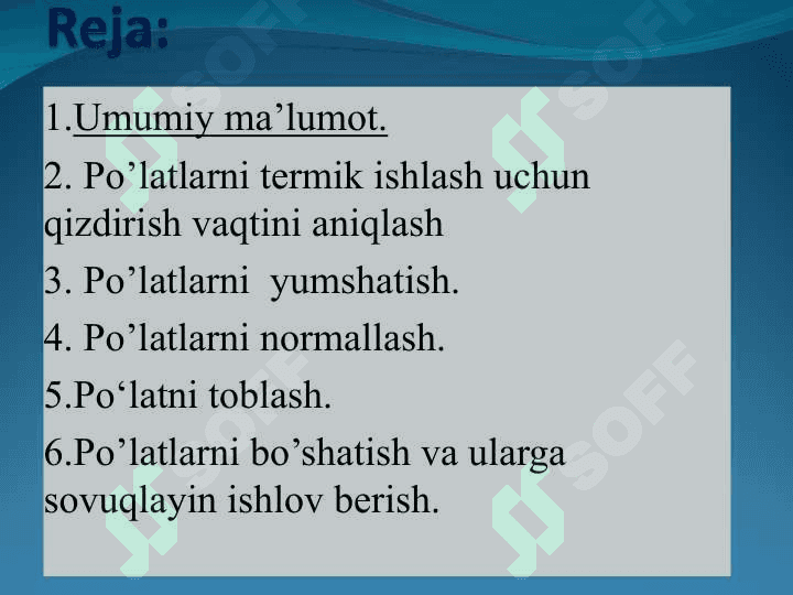Po‘lat va boshqa qotishmalarga termik ishlov berish texnologiyasi. 2