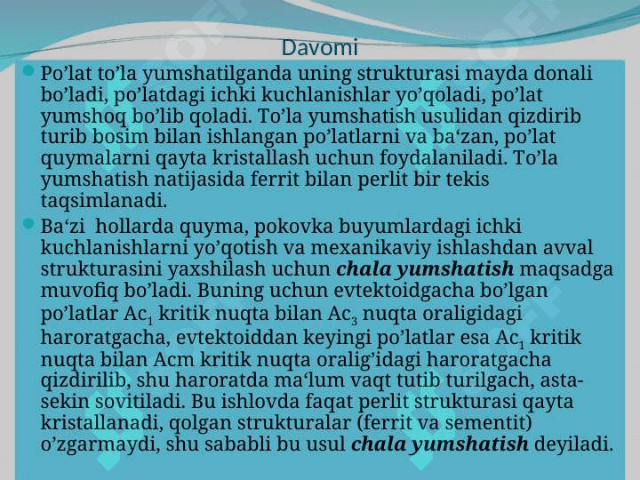 Po‘lat va boshqa qotishmalarga termik ishlov berish texnologiyasi. 8