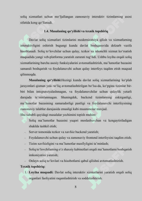 “Davlat soliq” sohasida davlat interaktiv xizmatlarini loyihalashtirish 8