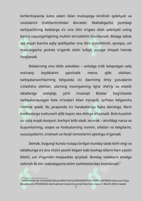 Maktabgacha katta yoshdagi bolalar nutq madaniyatini shakillantirishda oilaning o'rni 7