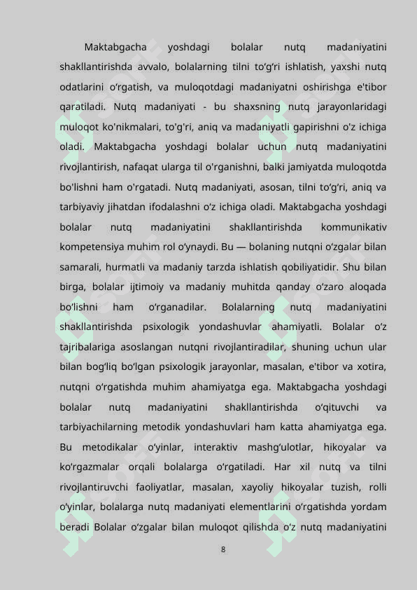 Maktabgacha katta yoshdagi bolalar nutq madaniyatini shakillantirishda oilaning o'rni 8