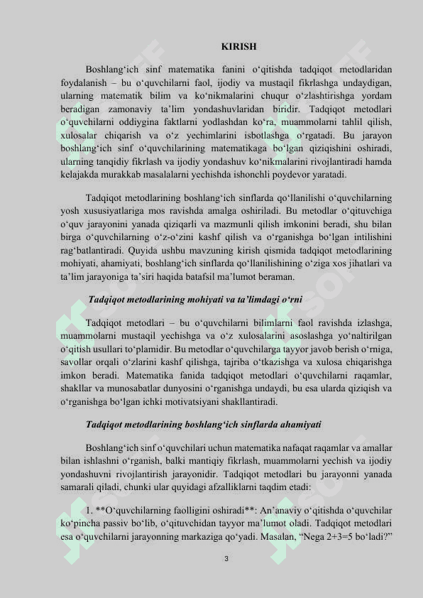 Boshlangʻich sinflarda matematika oʻqitish metodlari. Boshlangʻich sinflarda matematika oʻqitishda tadqiqot metodlaridan foydalanish 3