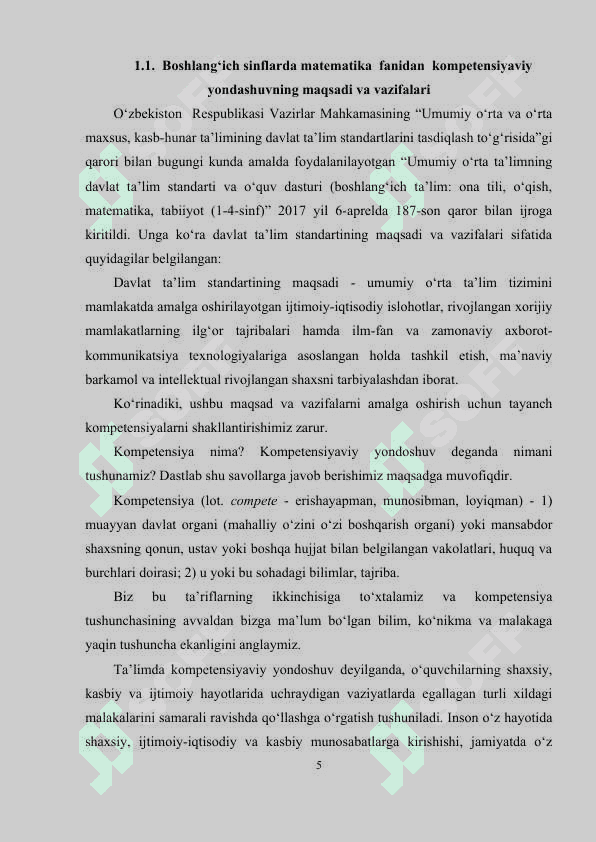 Boshlang‘ich sinflarda matematika o‘qitishda kompetensiyaviy yondashuv. O‘quv dasturi tahlili  (2-sinf) 5