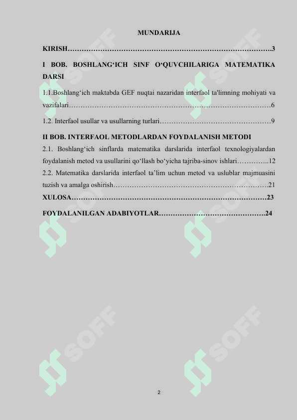 Boshlang'ich sinf matematika darslarida interfaol metodlardan foydalanish. 2