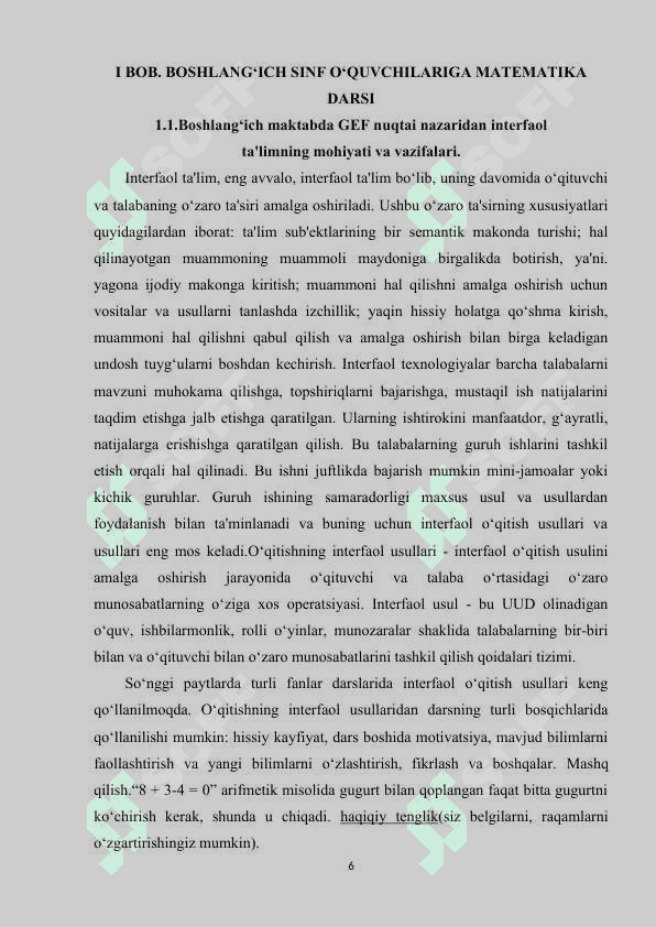 Boshlang'ich sinf matematika darslarida interfaol metodlardan foydalanish. 6