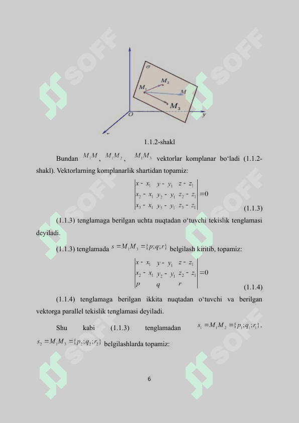 Fazoda tekislik va to`g`ri chiziqning o`zaro joylashuvi kurs 6