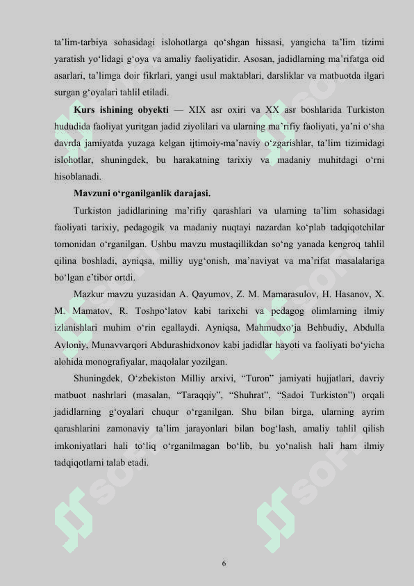 TURKISTON JADIDLARI VA ULARNING MA’RIFIY QARASHLARI  kurs ishi 4