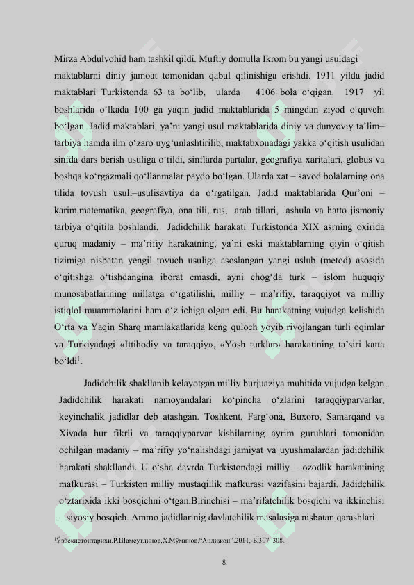 TURKISTON JADIDLARI VA ULARNING MA’RIFIY QARASHLARI  kurs ishi 6
