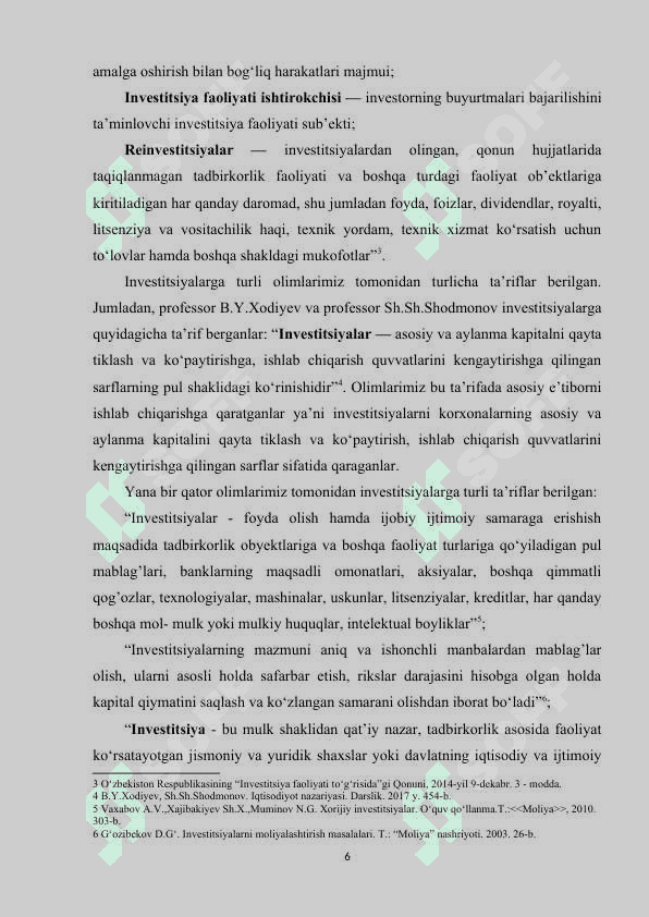 O‘ZBEKISTONDA INVESTITSION FAOLIYATNI TA'MINLASH SHART-SHAROITLARI 6