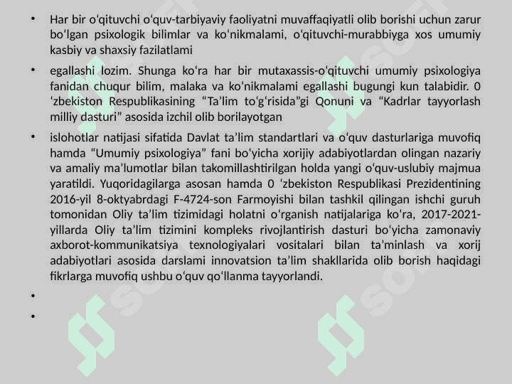 MUTAXASSISLIKKA KIRISH FANIDAN TAYYORLANGAN DASTURI 4