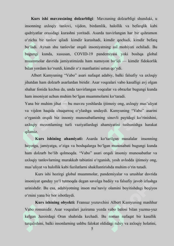 Albert Kamyuning “Vabo” asaridagi insoniy munosabatlar va axloqiy tanlovlar 4