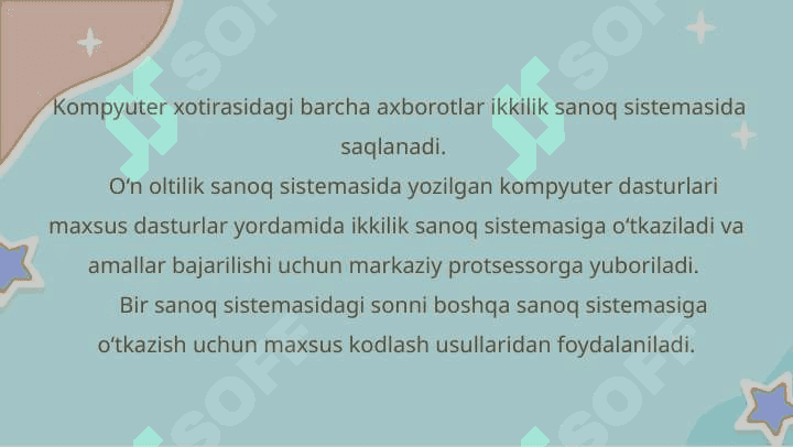 SONLARNI BIR SANOQ SISTEMASIDAN BOSHQA SANOQ SISTEMASIGA O’TKAZISH 2