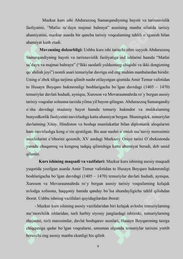 Abdurazzoq Samarqandiy “Matlai Sa’dayn Majmai Bahrayn” asari manba sifatida 4
